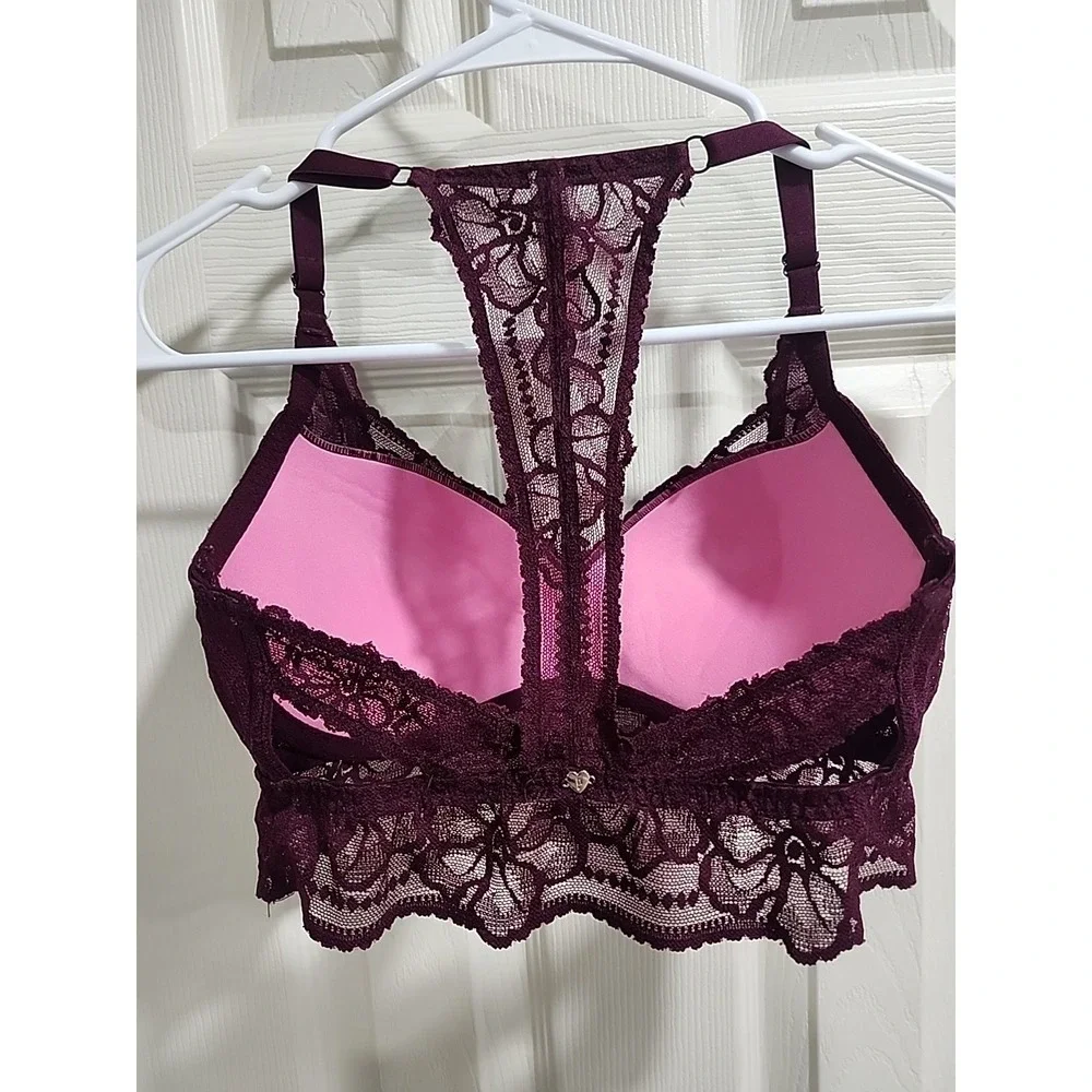 Victoria's‎ Secret PINK Push-up Pigeonnant Lace Underwire Bra Sz  S (D-DD) Wine